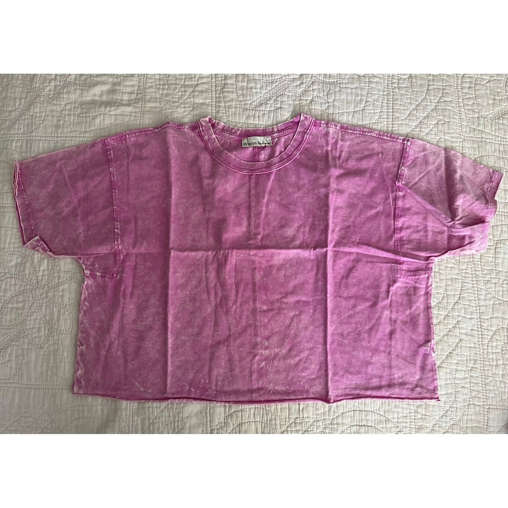 Zenana Women Purple Mineral Wash Cropped Boxy T-Shirt Raw Hem Medium new in bag